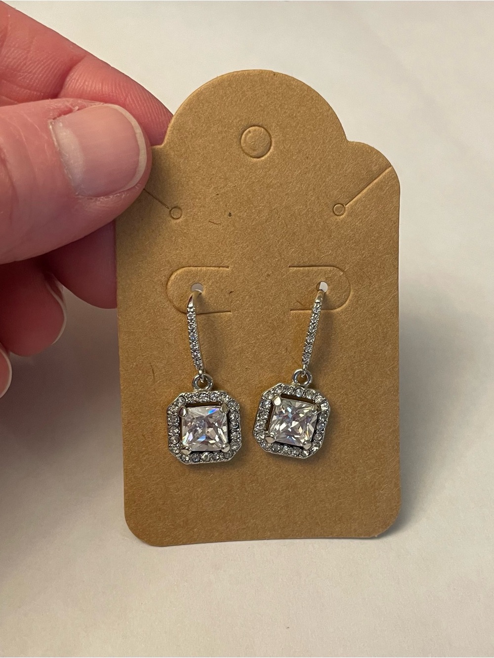 Stella & Dot Silver Square Halo Drop Earrings - Clear